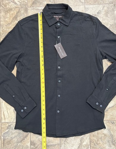 Camisa Michael Kors Hombre Talla Mediana Negra Manga Larga Con Botones Calce Ajustado Texturizada - Imagen 14 de 15