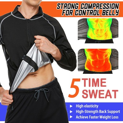 Men's Sauna Suit Sweat Hot Tank Top Workout T-Shirt Body Shaper Waist Trainer US
