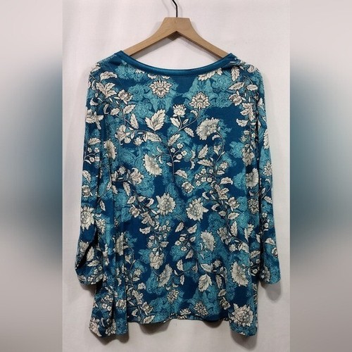 NWOT White Stag Floral Blouse Womens 4X Blue Artsy Festival Retro 90s Y2K Casual - Picture 5 of 10