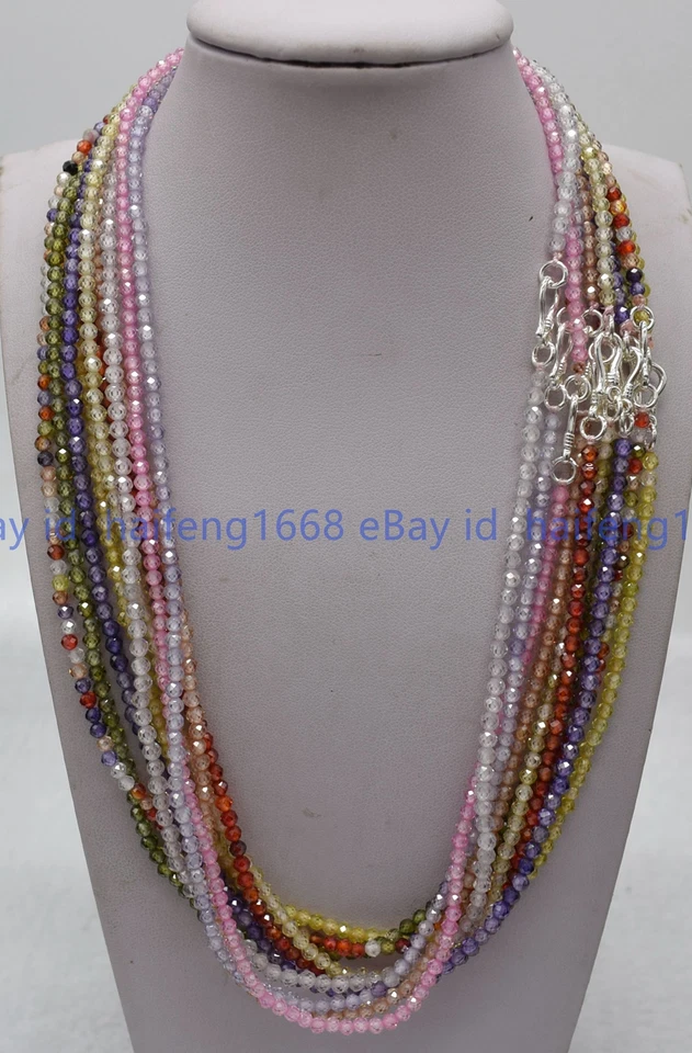 Natürlich 3mm Mehrfarbig Zirkon Rund Facettiert Edelstein Perlen Halskette
