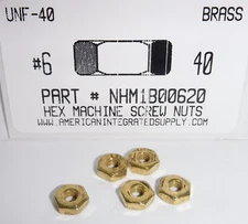 #6-40 Hex Machine Screw Nuts Solid Brass (15)