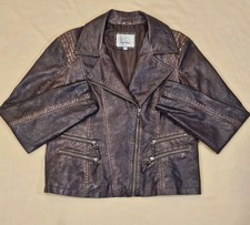 BKE Outwear Brown Faded Faux Leather Asymetri...
