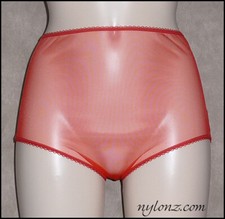 Vintage Style Completely Sheer Transparent Nylon FULL CUT Panties RED