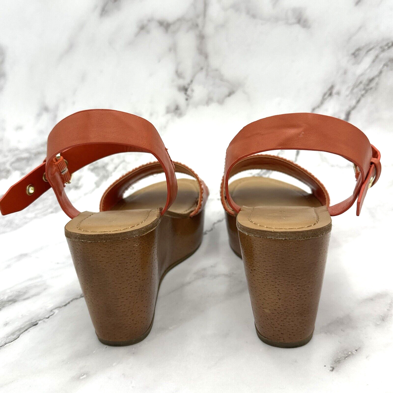 Tommy Hilfiger Walalei Orange Branded Wedge Heel Sandals Womens Size 8M thumbnail 5