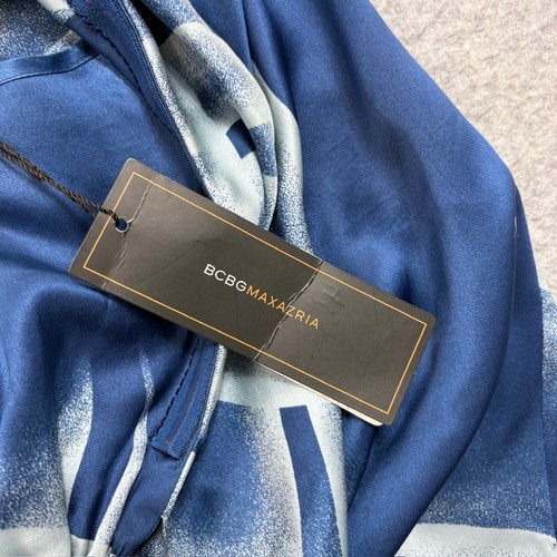 BCBG Maxazria Silk Tank Women Medium Blue Halter Swirl One Shoulder Tie Coastal - Picture 7 of 10