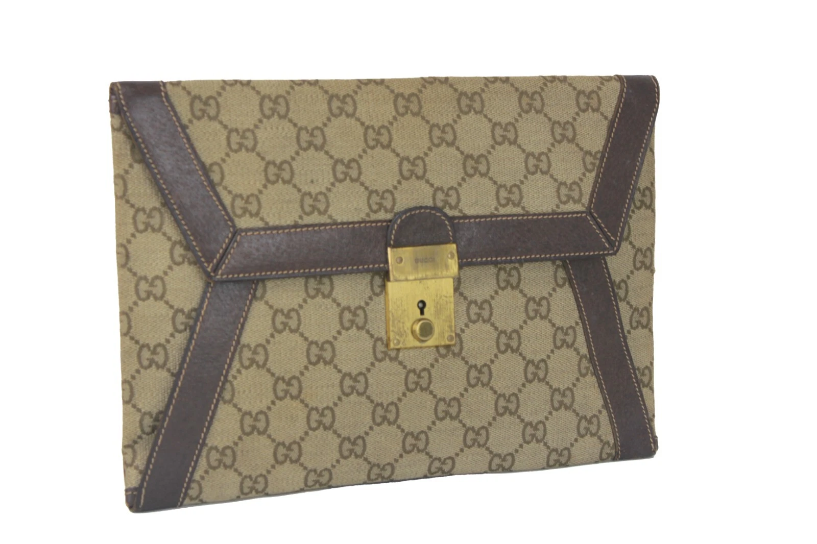 Sac à main sac secondaire authentique GUCCI GG monogramme PVC pochette en cuir d'occasion