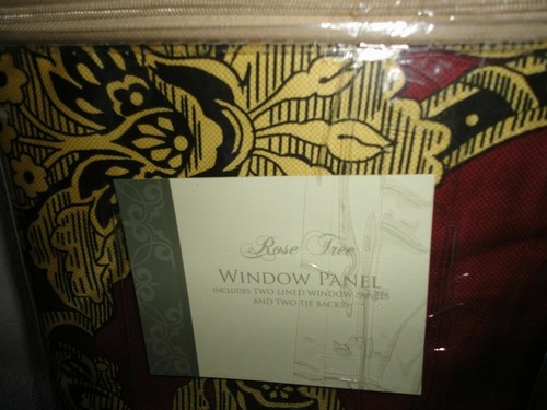ROSE TREE SAVOY RED BLACK FLORAL (2P) DRAPERY CURTAINS PANELS & TIEBACKS 50 X 86 - Picture 4 of 8
