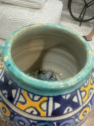 Jarrón de cerámica Marruecos azul amarillo blanco firmado índigo cobalto de colección principios del siglo XX - Imagen 4 de 10