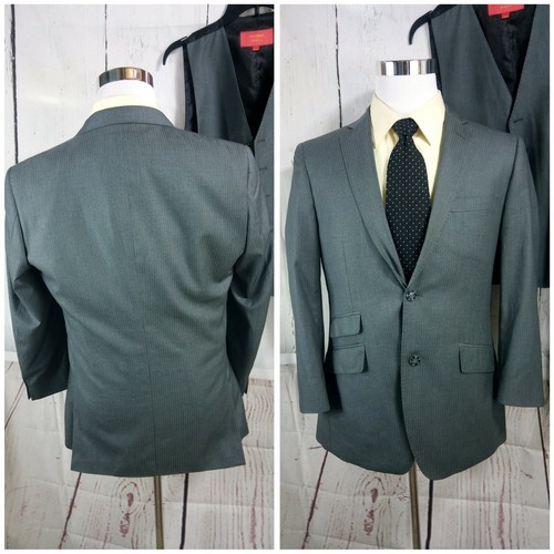 Statement Confidence Italian Design 40R Wool Gray Herringbone 3pc Suit 32x27 FF - Picture 4 of 8