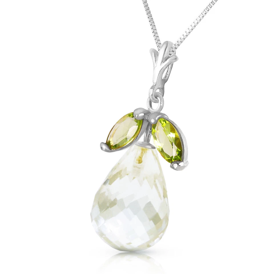 7.2 CTW 14K Solid White gold fine Necklace 16-24" genuine Peridot White Topaz - Image 2 of 4