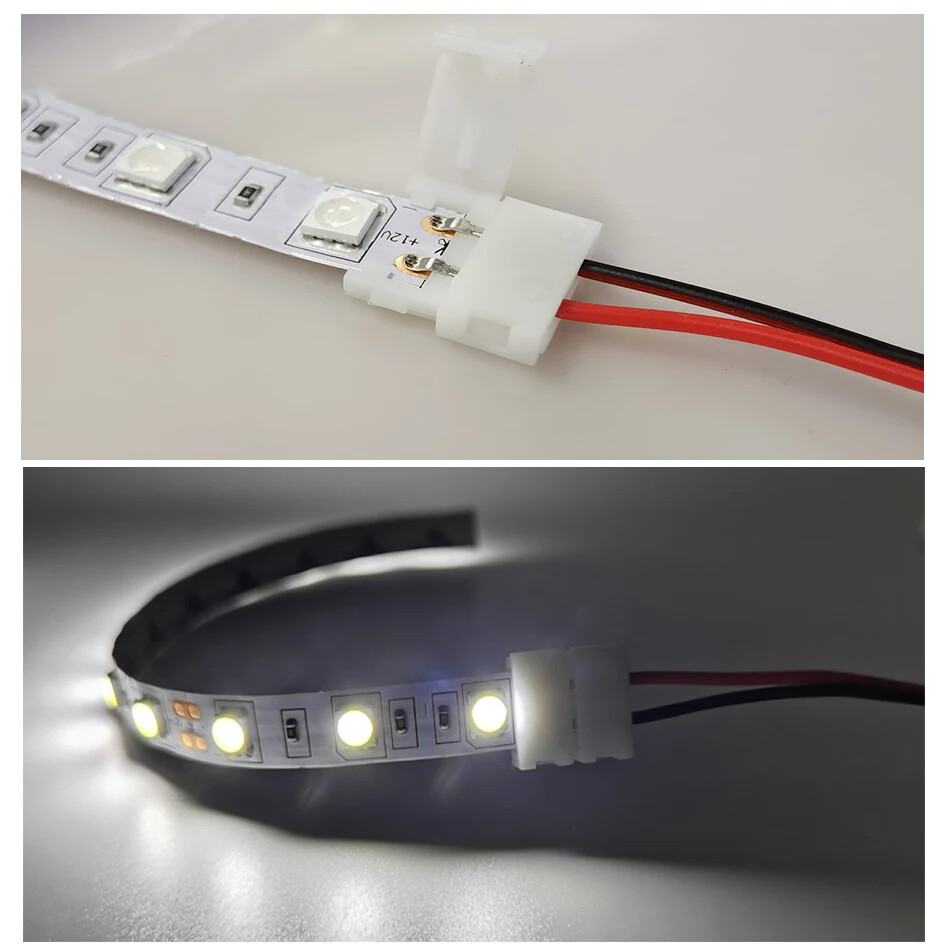 10 Connettori Femmina 2 Pin Per Strisce LED 2835 5050 5630 – 8mm/10mm – 12V DC – Saldature