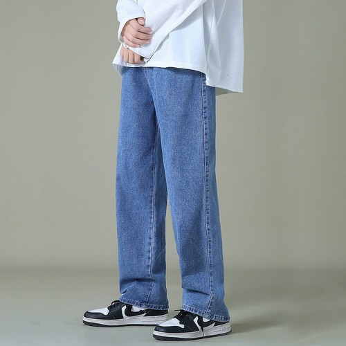 Streetwear Men Blue Wide Leg Jeans 