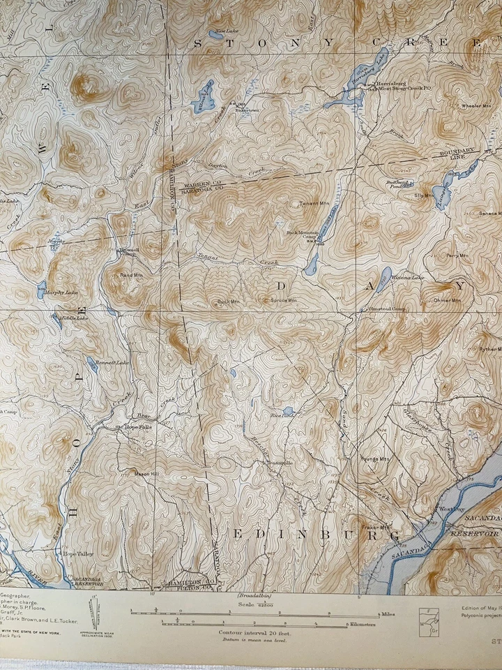 Mapa topográfico de Stony Creek, Nueva York Edimburgo, Esperanza, Día, Pozos, Río Sacandaga Foto 3 de 4