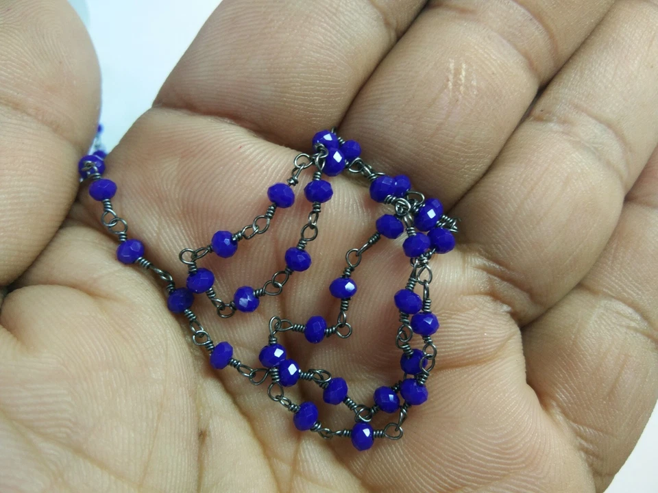 Cadena de eslabones con cuentas chapada en negro oxidado de cuarzo hidrolapislázuli de 10 pies Foto 4 de 4