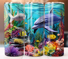 Ocean 3D Dolphins Tumbler 20 oz Skinny Cup Mug Lid Straw