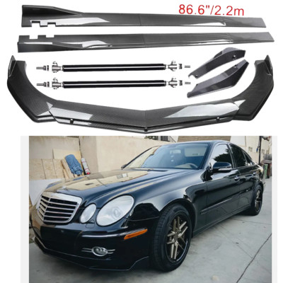 Carbon Fiber Front Bumper Lip Spoiler & Side Skirt For Mercedes-Benz E200 E250