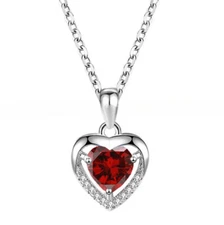 925 Sterling Silver Love Heart Women Necklace, BirthStone Pendant Necklace 