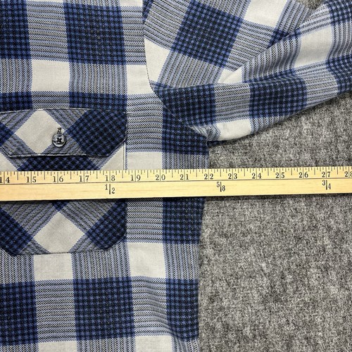 Vtg Fieldmaster Flannel Shirt Mens Medium Plaid Blue Button Up Made In USA *FLAW - Picture 3 of 13