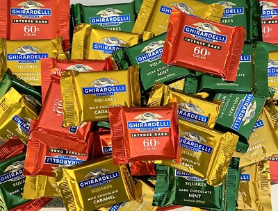 2LBS Ghirardelli PREMIUM MIX 60% Cacao Dark Mint, Milk Chocolate Caramel Squares