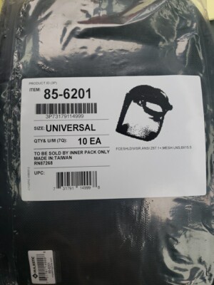 Face Shields/ Visors Metal Mesh Universal, 8x15.5 Pack Of 10 For Hard Hats etc.