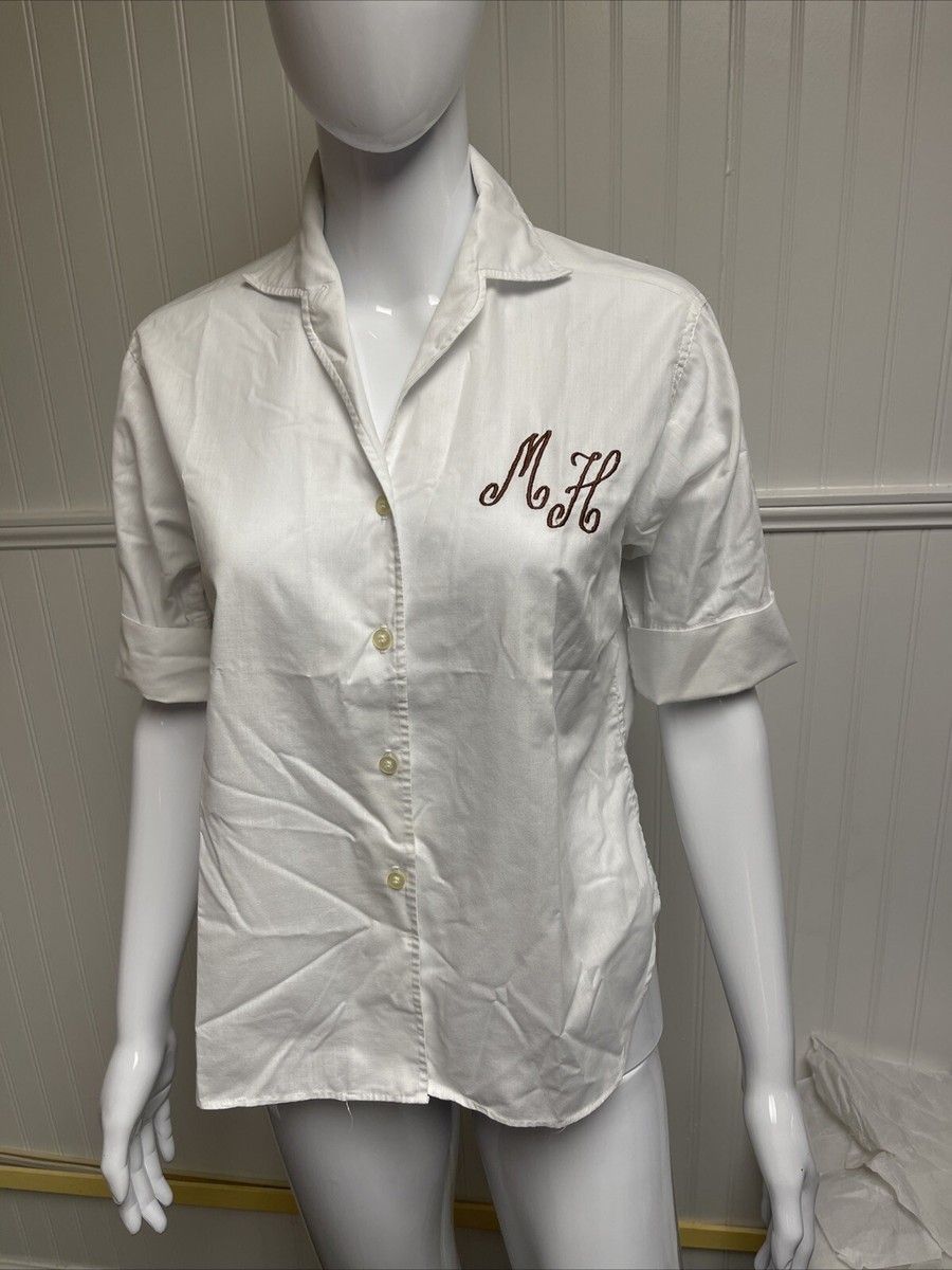 トップス 50s 60s courneu short sleeve shirt Ship 'n Shore Womens L/XL Vintage 60s Yellow Cuffed Short