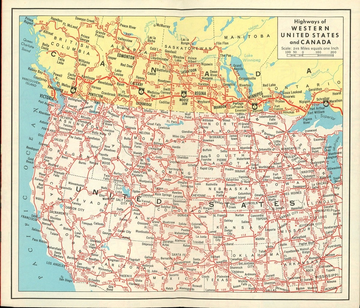 1964 Highway Map of Canada and Northern United States | eBay