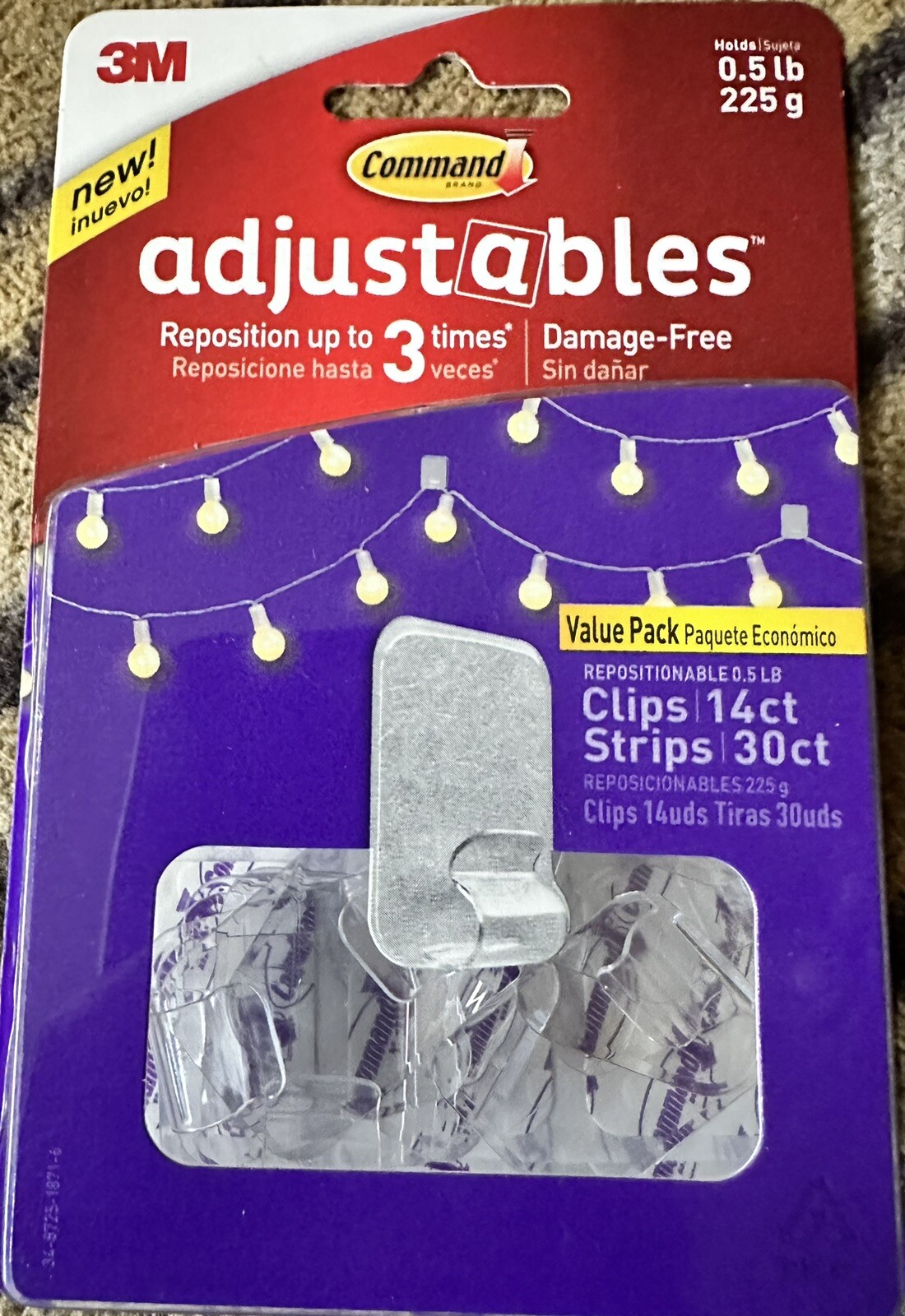 3M Command Adjustables, Repositionable Clips 14pc. 30 Strips