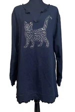 QUACKER FACTORY Cat Lady Bedazzled Rhinestone Classic Sweatshirt Black Size 3X