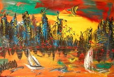 Modern Abstract CITYSCAPE   Original Oil Painting  IMPRESSIONIST NERG