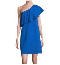 MILLY Off The Shoulder Dress Women’s Size Small Blue Knit Mini Ruffle Stretch