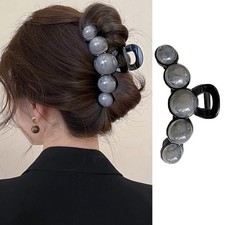 1PCS Large Pearl Hair Claw Clips for 1 Count Pack of 1 , Black Gray Color