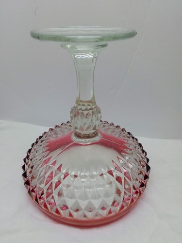 Vintage Red & Clear Crystal Footed Diamond Cut Candy Centerpiece Dish Bowl 7.5" - Picture 5 of 11