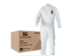 Kleenguard 46104 A30 Disposable Coveralls, White, X-Large, Box of 25, Free Ship