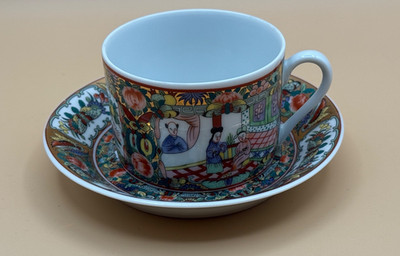   Canton Rose Flat Cup & Saucer Set Hong Horizons Porcelain China