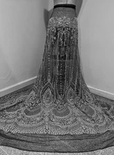 Silver Black Beaded Sequins Embroidery Lace Fabric 50” Width SOLD BY THE YARD