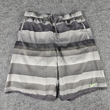 Nike Swim Trunks Mens Large Black Gray Stripe Drawstring Waist Pockets Lined