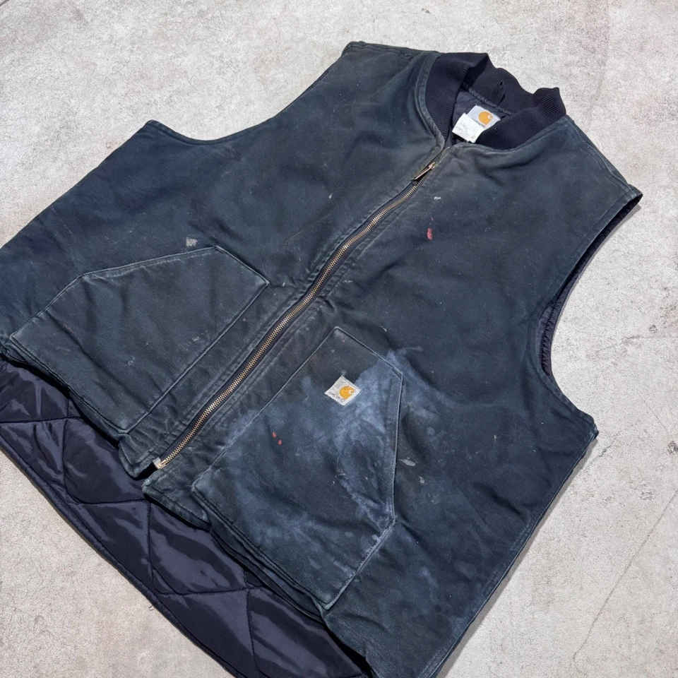Vintage Carhartt Canvas Duck Quilted Lined Vest Men's Size 3XL V01 Faded Black - Image 2 of 4