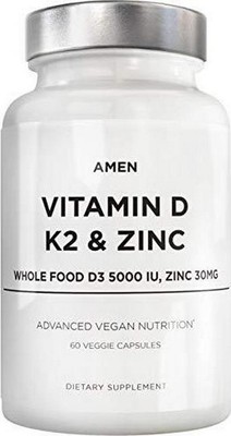 Amen Vitamin D, K2 and Zinc, Cholecalciferol D3 5000 IU, Organic Whole Food with