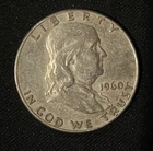 1960 Franklin U.S.  Half Dollar 50 Cent Coin 90% Silver - Wow!