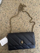 NWT Kurt Geiger Soho Chain Wallet , Black Leather