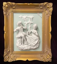 Antique Alt Meissen Wall Painting Art Rococo Style Portrait Porcelain Figurine