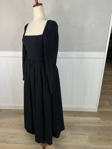 Reformation Elly Dress Black Size 0 Long Sleeve Midi Square Neck Cottagecore NEW - Picture 7 of 15