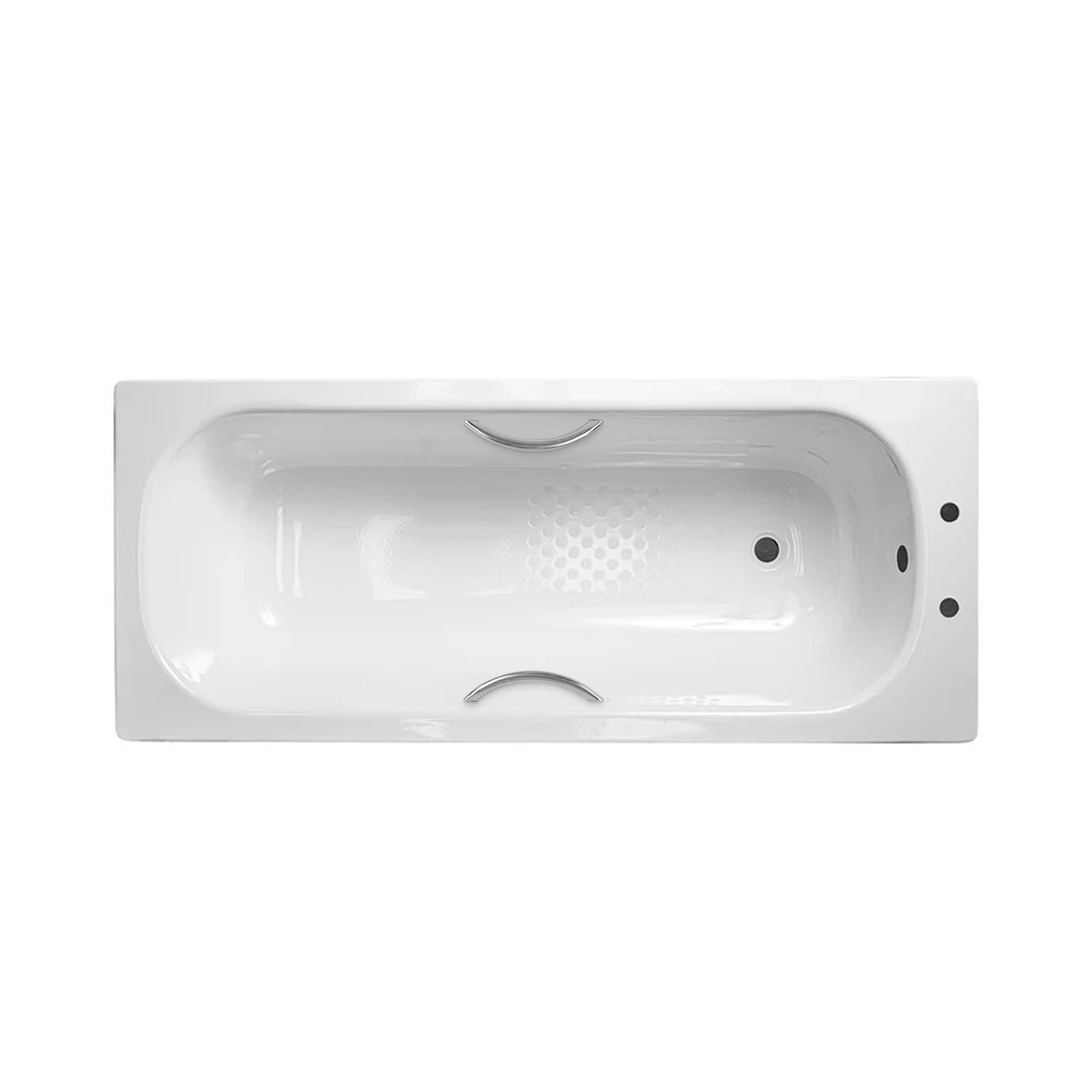 Nes Home 1600 X 700Mm 2Th Steel Enamel Bath With Chrome Handles & Anti Slip Base - Image 2