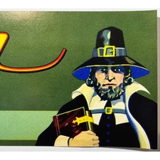 Rare 1940s Pilgrim Crate Label Vintage Mayflower Fruit Association