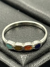 New Condition Sterling Silver Multi Gemstone 4-Stone Ring Size 6.75