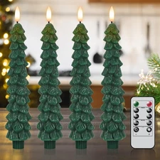 Christmas Tree Candles with Remote Timer, 4 Pcs Waxy Flameless Taper Candles ...