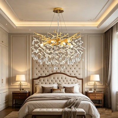 Indoor Crystal Chandelier Adjustable Height Modern Household Hanging Lighting