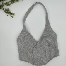 Out From Under Grey Comfy Corset Crop Halter Top Size S