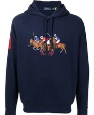 New Ralph Lauren Triple Pony Fleece Lined Hoodie Men s XL US L Navy Blue POLO R