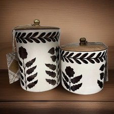 Viral set of 2 Made in India flower leaf canisters VHTF with wooden lid NEW NWT